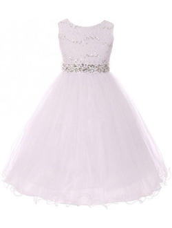 Glitter Rhinestone Shiny Tulle Beaded Sequin Easter Embellished Flowers Girls Dresses