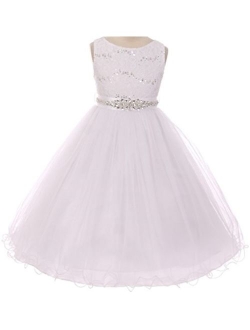 Glitter Rhinestone Shiny Tulle Beaded Sequin Easter Embellished Flowers Girls Dresses