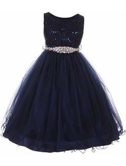 Glitter Rhinestone Shiny Tulle Beaded Sequin Easter Embellished Flowers Girls Dresses