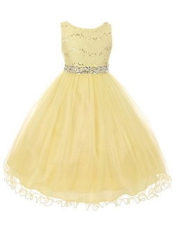 Glitter Rhinestone Shiny Tulle Beaded Sequin Easter Embellished Flowers Girls Dresses