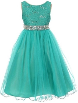 Glitter Rhinestone Shiny Tulle Beaded Sequin Easter Embellished Flowers Girls Dresses