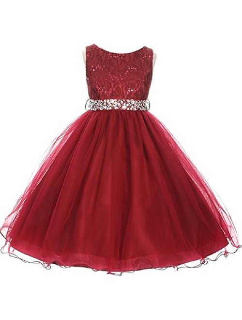 Glitter Rhinestone Shiny Tulle Beaded Sequin Easter Embellished Flowers Girls Dresses