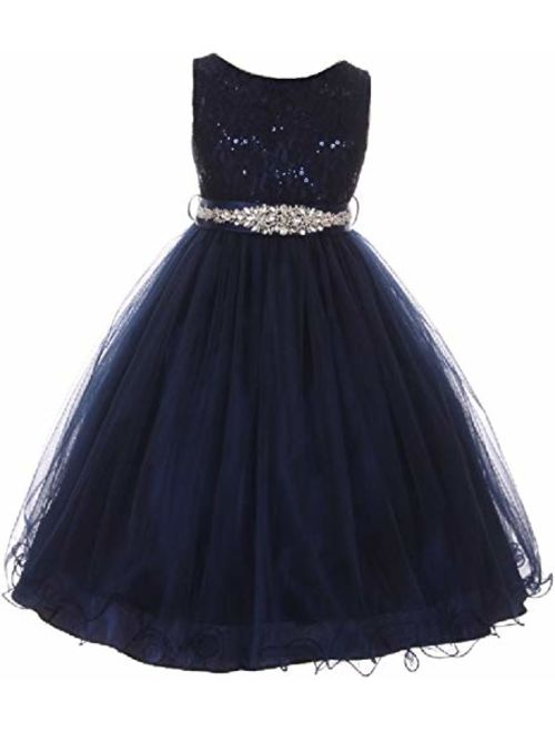 Glitter Rhinestone Shiny Tulle Beaded Sequin Easter Embellished Flowers Girls Dresses