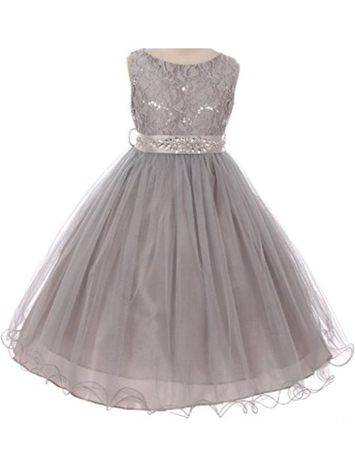 Glitter Rhinestone Shiny Tulle Beaded Sequin Easter Embellished Flowers Girls Dresses