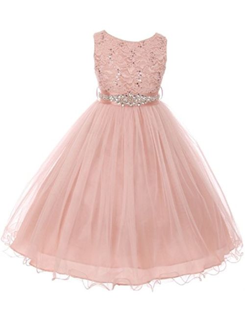 Glitter Rhinestone Shiny Tulle Beaded Sequin Easter Embellished Flowers Girls Dresses