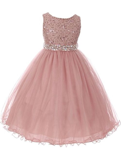 Glitter Rhinestone Shiny Tulle Beaded Sequin Easter Embellished Flowers Girls Dresses