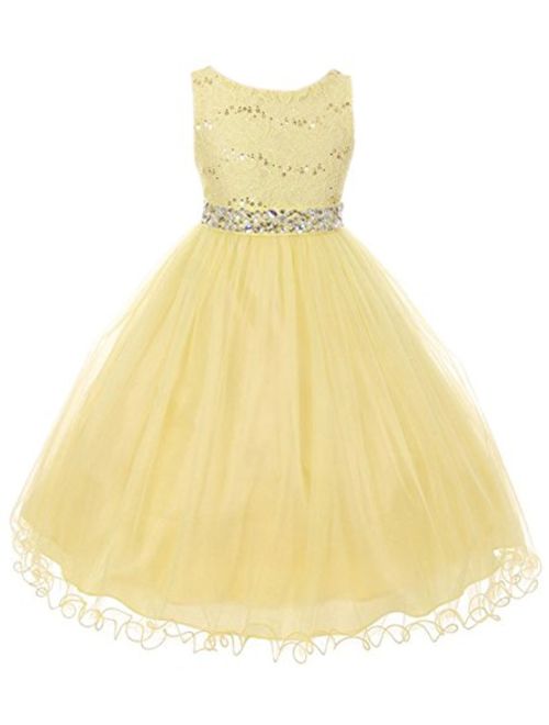 Glitter Rhinestone Shiny Tulle Beaded Sequin Easter Embellished Flowers Girls Dresses