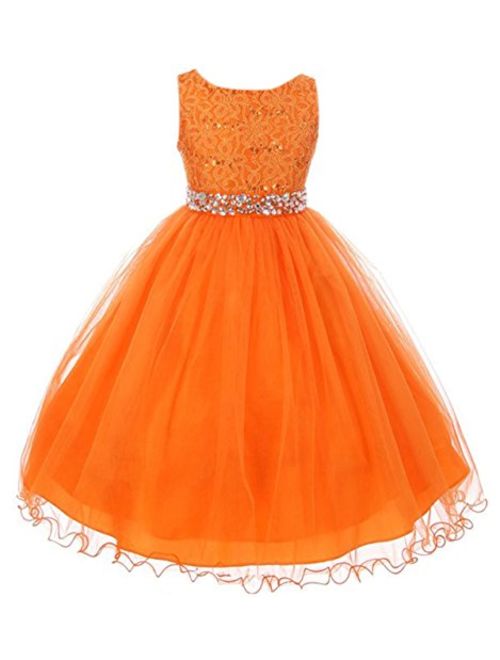 Glitter Rhinestone Shiny Tulle Beaded Sequin Easter Embellished Flowers Girls Dresses