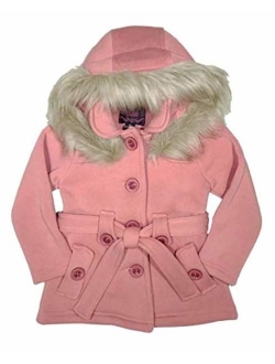 unik Girl Fleece Coat with Detachable Fur Lined Hood and Belt Black Fuchsia Grey Navy Red Burgundy