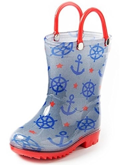 Puddle Play Toddler and Kids Rain Boots with Easy On Handles - Boys and Girls Colors and Designs