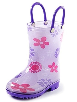 Puddle Play Toddler and Kids Rain Boots with Easy On Handles - Boys and Girls Colors and Designs