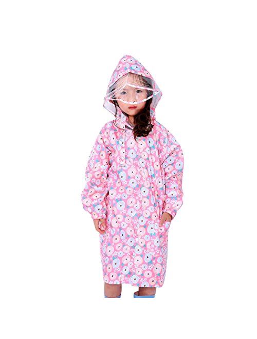 Kids Peony Print Hooded Waterproof Raincoat Rain Coats/Jacket for Girls for Boy