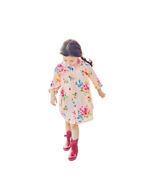 Kids Peony Print Hooded Waterproof Raincoat Rain Coats/Jacket for Girls for Boy