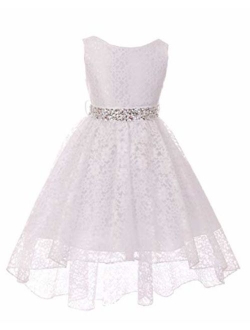 iGirlDress High Low Lace Dress with Rhinestones Belt Pageant Flower Girl Dress Size 2-20