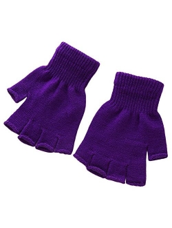 X&F Boys' and Girls' Solid Knitted Half Finger Mittens Typing Gloves, Small