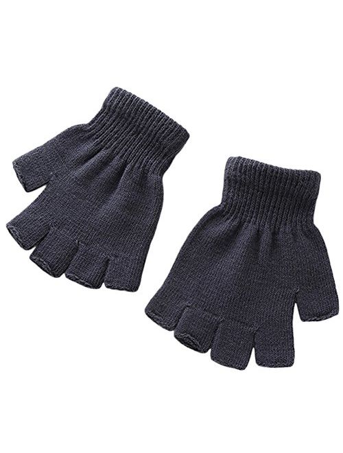 X&F Boys' and Girls' Solid Knitted Half Finger Mittens Typing Gloves, Small