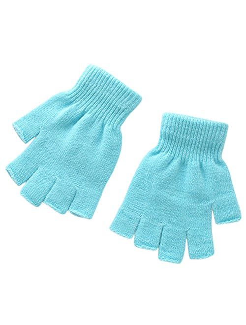 X&F Boys' and Girls' Solid Knitted Half Finger Mittens Typing Gloves, Small