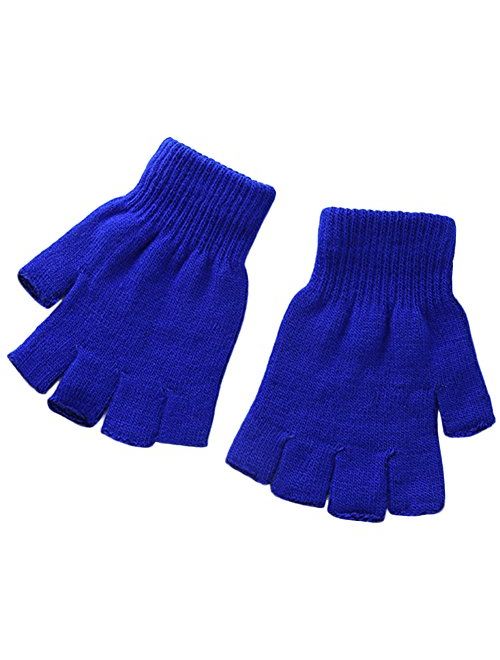 X&F Boys' and Girls' Solid Knitted Half Finger Mittens Typing Gloves, Small