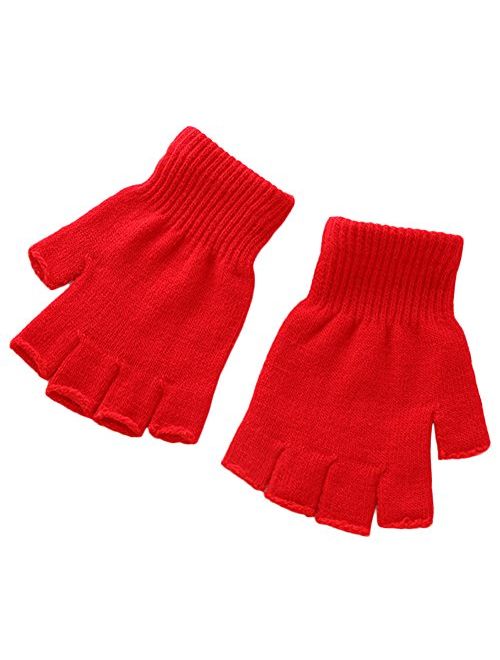 X&F Boys' and Girls' Solid Knitted Half Finger Mittens Typing Gloves, Small