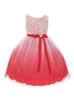 Tulle Rosette Spring Easter Flower Girl Dress in Ombre Fuchsia Aqua Purple Red 2-14