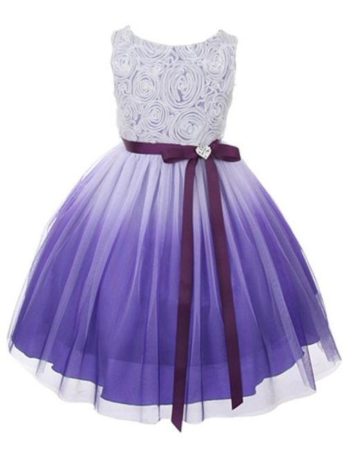 Tulle Rosette Spring Easter Flower Girl Dress in Ombre Fuchsia Aqua Purple Red 2-14