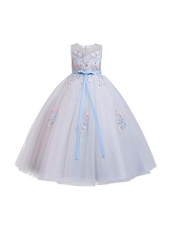 Little Big Girl Flower Tulle Dress Princess Pageant Birthday Party Wedding Formal Floor Long Dance Evening Maxi Gown