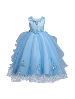 Little Big Girl Flower Tulle Dress Princess Pageant Birthday Party Wedding Formal Floor Long Dance Evening Maxi Gown