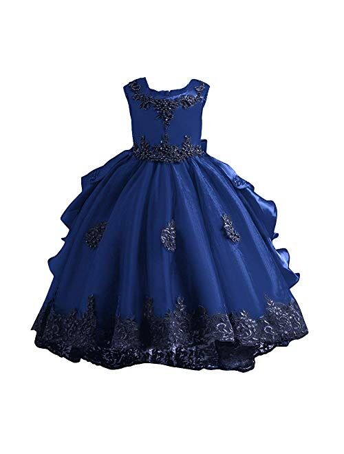 IBTOM CASTLE Little Big Girl Flower Tulle Dress Princess Pageant Birthday Party Wedding Formal Floor Long Dance Evening Maxi Gown