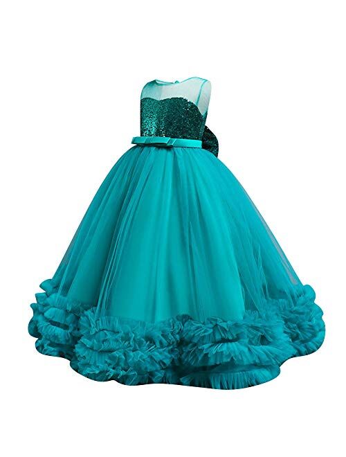 IBTOM CASTLE Little Big Girl Flower Tulle Dress Princess Pageant Birthday Party Wedding Formal Floor Long Dance Evening Maxi Gown