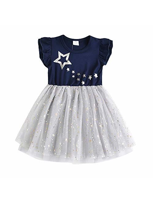 DXTON Toddler Girls Summer Dresses Short Sleeve Tutu Dress for 2-8 Years Girls