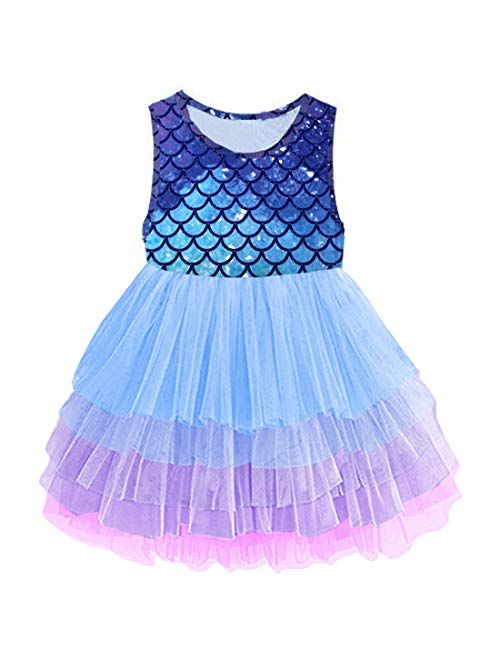 DXTON Toddler Girls Summer Dresses Short Sleeve Tutu Dress for 2-8 Years Girls