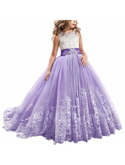 FYMNSI Flowers Girls Applique Tulle Lace Wedding Dress First Communion Birthday Christmas Prom Ball Gown 2-13T