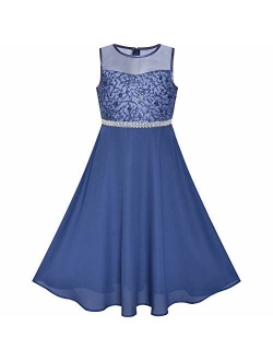 Girls Dress Rhinestone Chiffon Bridesmaid Dance Ball Maxi Gown