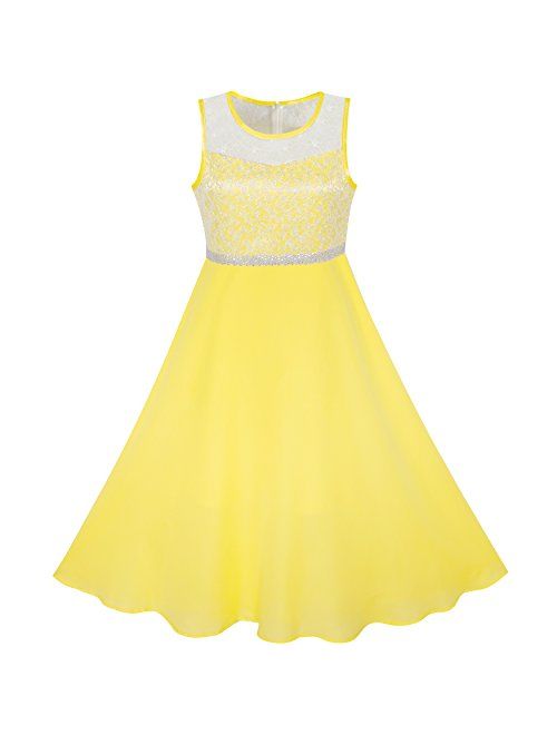 Sunny Fashion Girls Dress Rhinestone Chiffon Bridesmaid Dance Ball Maxi Gown