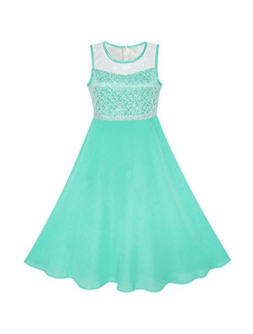 Sunny Fashion Girls Dress Rhinestone Chiffon Bridesmaid Dance Ball Maxi Gown