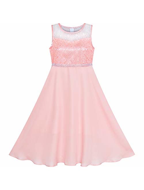 Sunny Fashion Girls Dress Rhinestone Chiffon Bridesmaid Dance Ball Maxi Gown