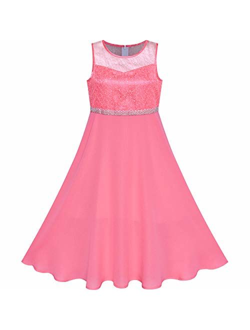 Sunny Fashion Girls Dress Rhinestone Chiffon Bridesmaid Dance Ball Maxi Gown