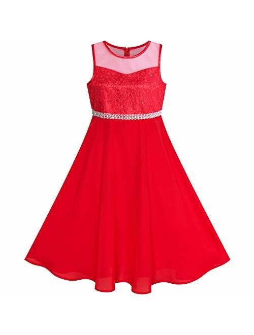 Sunny Fashion Girls Dress Rhinestone Chiffon Bridesmaid Dance Ball Maxi Gown