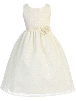 Little Girls Adorable Lace Overlay Spring Summer Flowers Girls Dresses