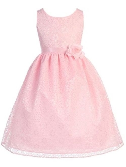 Little Girls Adorable Lace Overlay Spring Summer Flowers Girls Dresses