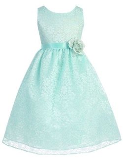 Little Girls Adorable Lace Overlay Spring Summer Flowers Girls Dresses