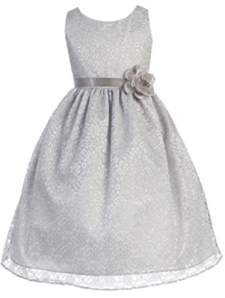 Little Girls Adorable Lace Overlay Spring Summer Flowers Girls Dresses