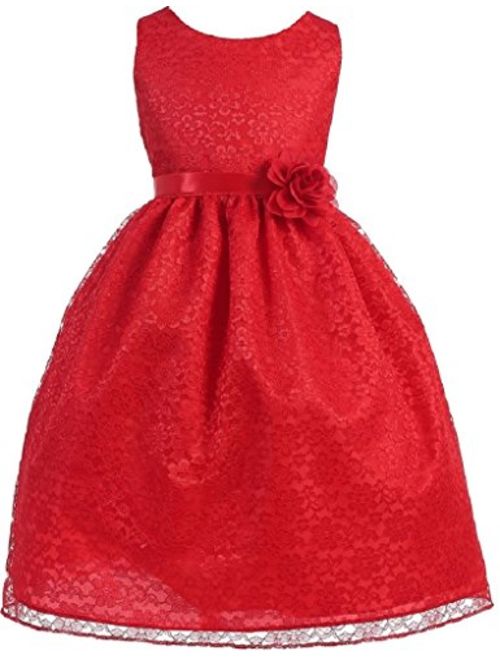 Little Girls Adorable Lace Overlay Spring Summer Flowers Girls Dresses