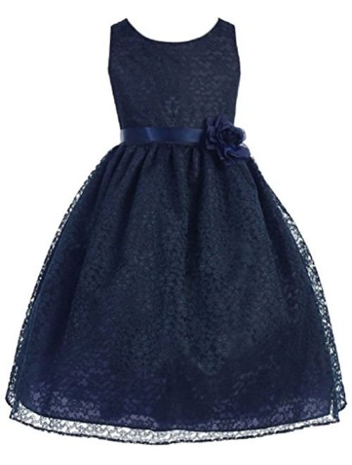 Little Girls Adorable Lace Overlay Spring Summer Flowers Girls Dresses