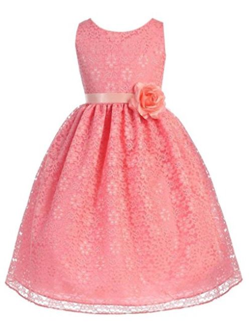 Little Girls Adorable Lace Overlay Spring Summer Flowers Girls Dresses