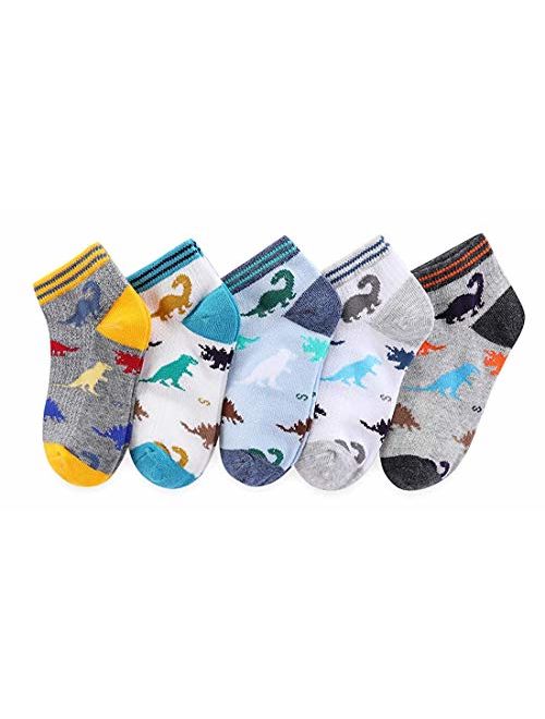 CHUNG Boys Cotton Socks 5/10 Pack Low Cut Ankle Dinosaur Mesh 2-9Y Thin Light Weight Back School