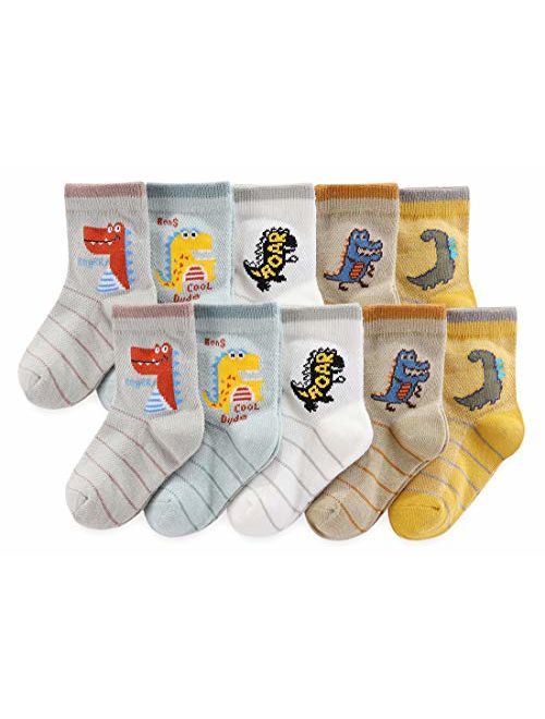 CHUNG Boys Cotton Socks 5/10 Pack Low Cut Ankle Dinosaur Mesh 2-9Y Thin Light Weight Back School