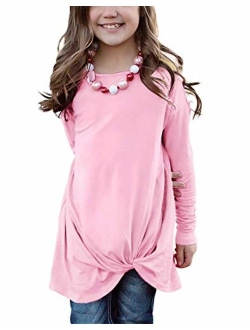 Blibea Girls Casual Loose Short Sleeve Knot Front Tops Tee Shirts Size 4-13