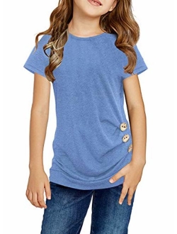 Blibea Girls Casual Loose Short Sleeve Knot Front Tops Tee Shirts Size 4-13