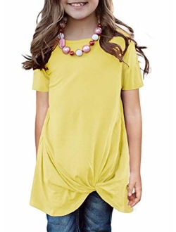 Blibea Girls Casual Loose Short Sleeve Knot Front Tops Tee Shirts Size 4-13